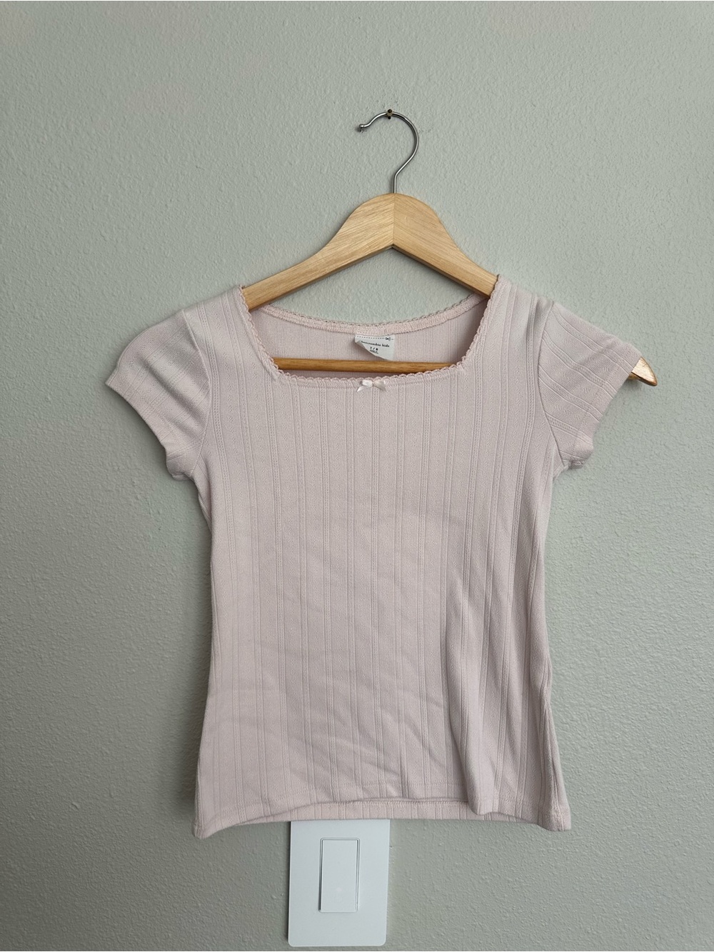 abercrombie kids Light Pink Ribbed Square-Neck Tee with Bow